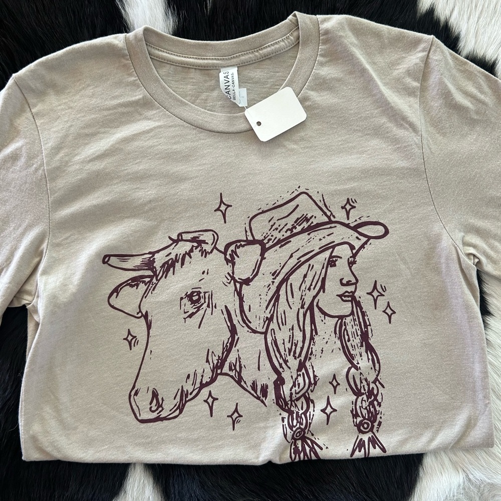Graphic Tee with Cowgirl and Steer